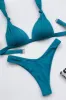 Knotted Triangle Halterneck Ruched Underwire High-Cut Bikini Set - Teal sold by Floralkini