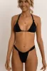 Triangle Ruched Halterneck Tie Side Bikini Set - Black sold by Floralkini