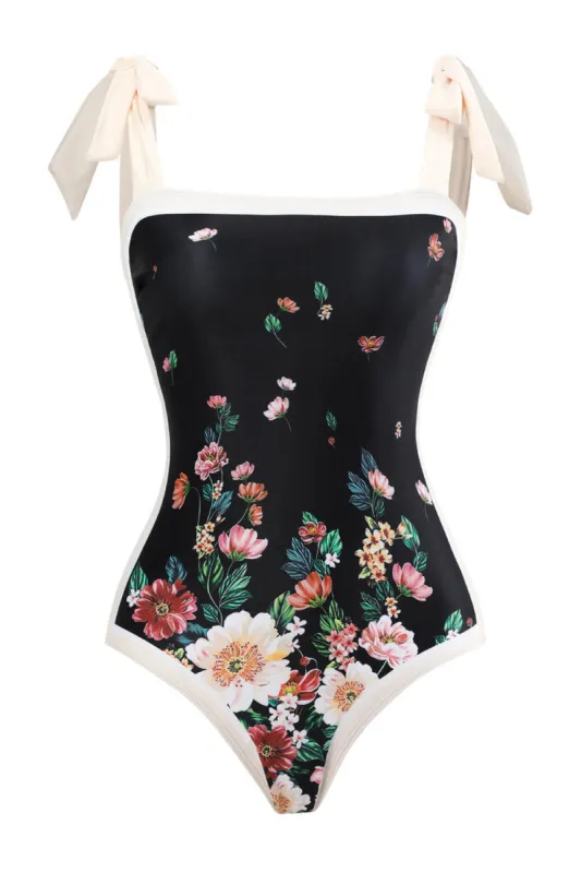 Floral Print Tie-Shoulder One Piece Swimsuit sold by Floralkini