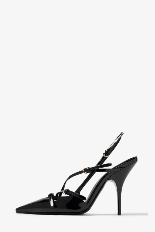 Buckle Patent Pointed Toe Sling Back Court Shoes - Black sold by Floralkini