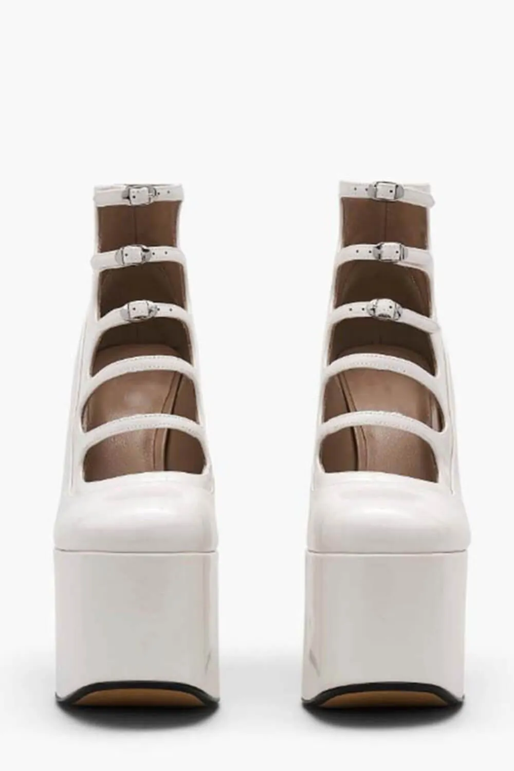 Faux Leather Multi Strap Fastened Up Platform Ankle Boots - White sold by Floralkini product image thumbnail 2