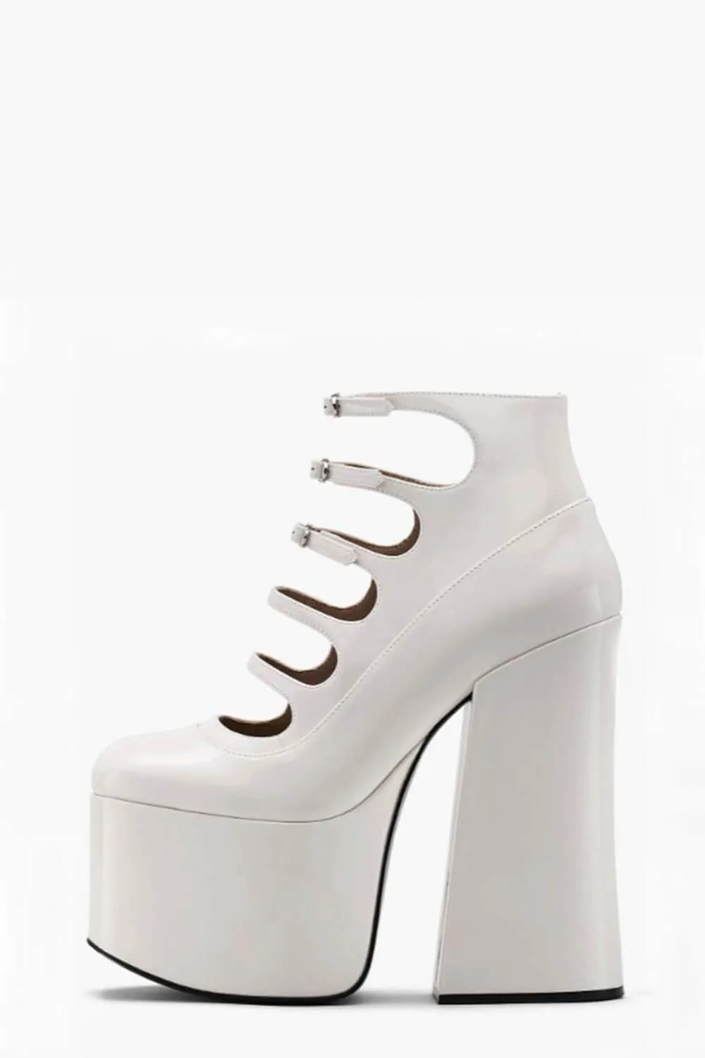 Faux Leather Multi Strap Fastened Up Platform Ankle Boots - White sold by Floralkini product image thumbnail 3