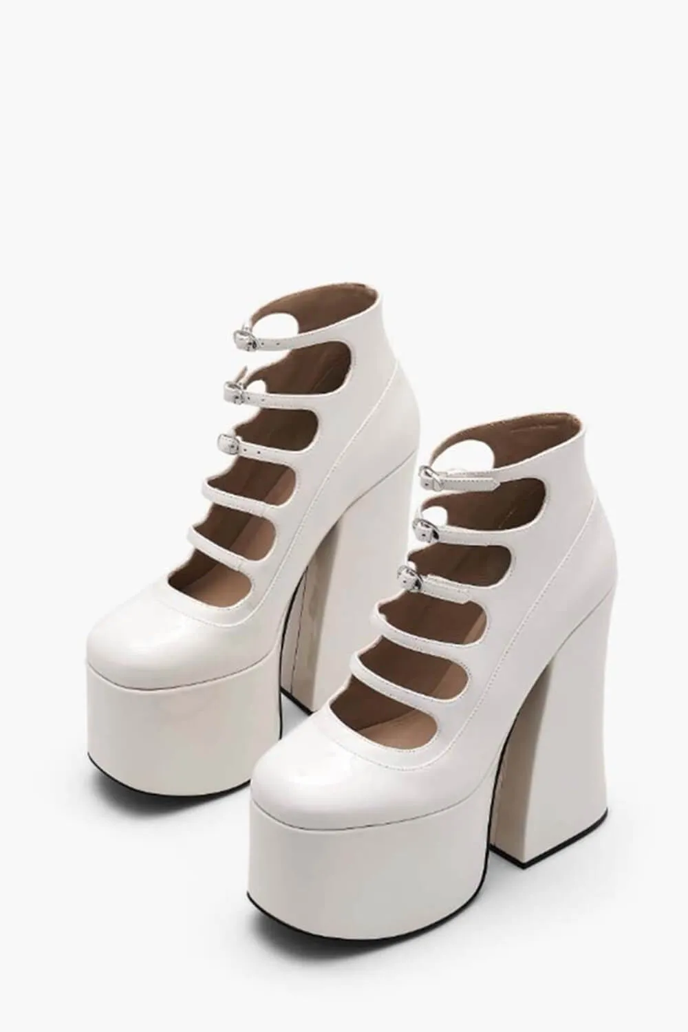 Faux Leather Multi Strap Fastened Up Platform Ankle Boots - White sold by Floralkini product image thumbnail 4