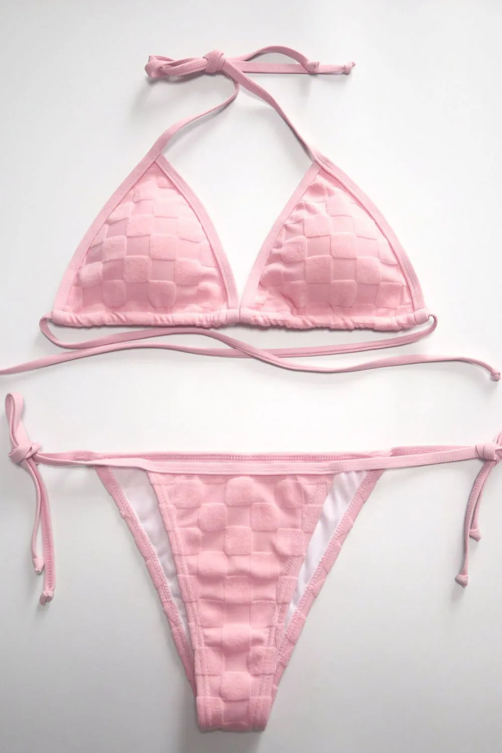 Checkered Terry Towel Halter Triangle Tie Side Bikini Set sold by Floralkini product image thumbnail 5