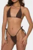 Halter Triangle Tie Side Bikini Set With Ring Detailing - Brown sold by Floralkini