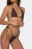 Halter Triangle Tie Side Bikini Set With Ring Detailing - Brown sold by Floralkini