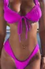 Ruched Tie Front Bikini Set - Neon Pink sold by Floralkini