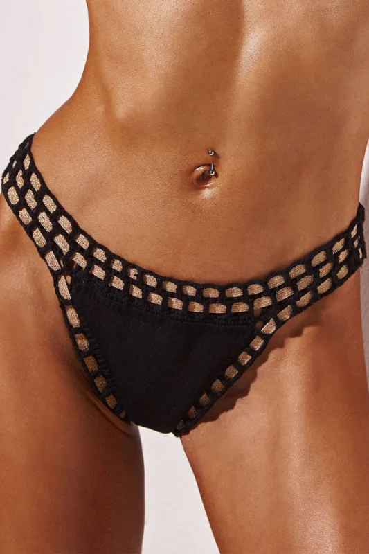Black Handmade Crochet Reversible Triangle Bikini Bottoms sold by Floralkini