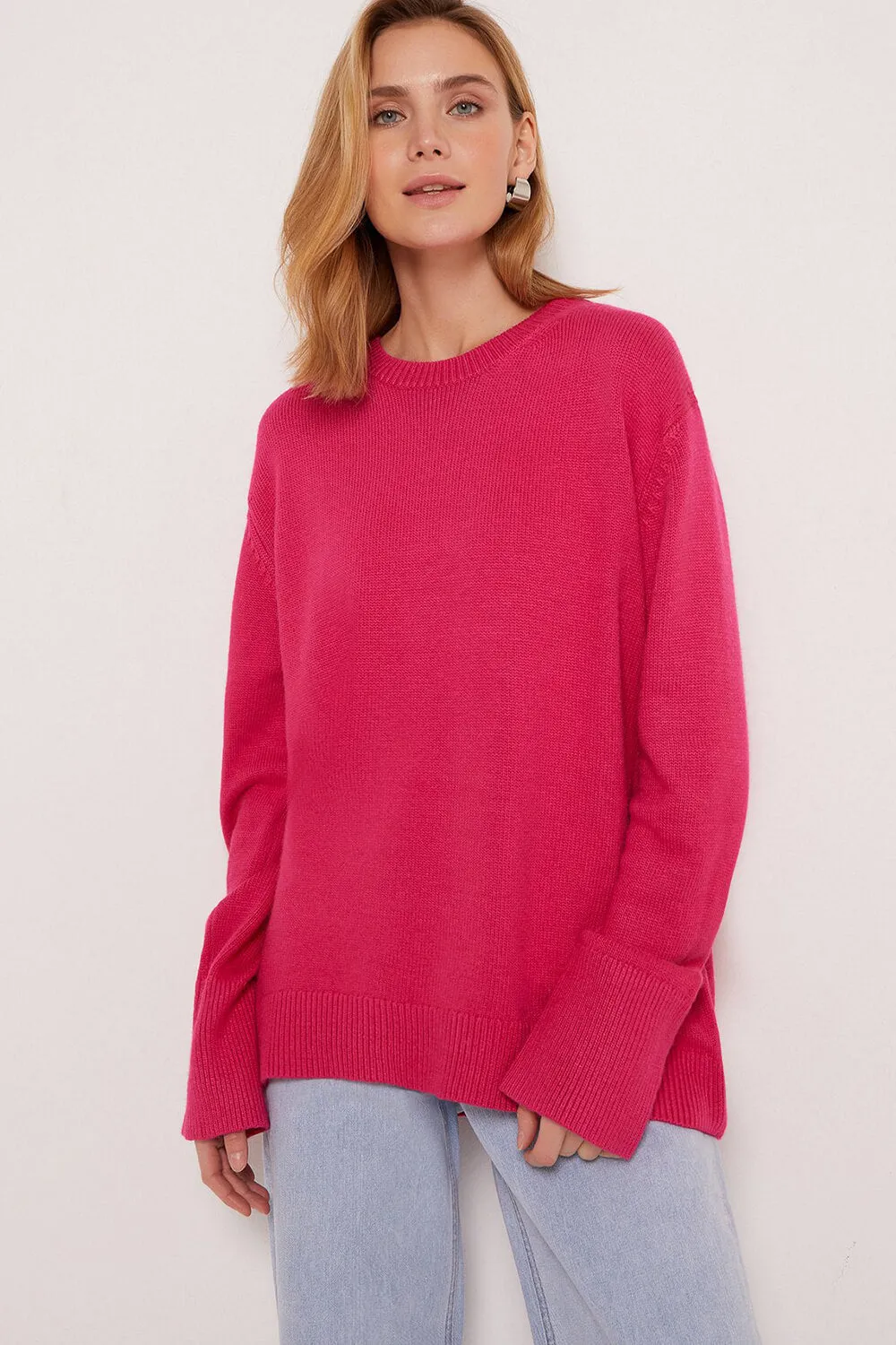 Crew Neck Ribbed Knit High-Low Jumper Sweater sold by Floralkini product image thumbnail 3