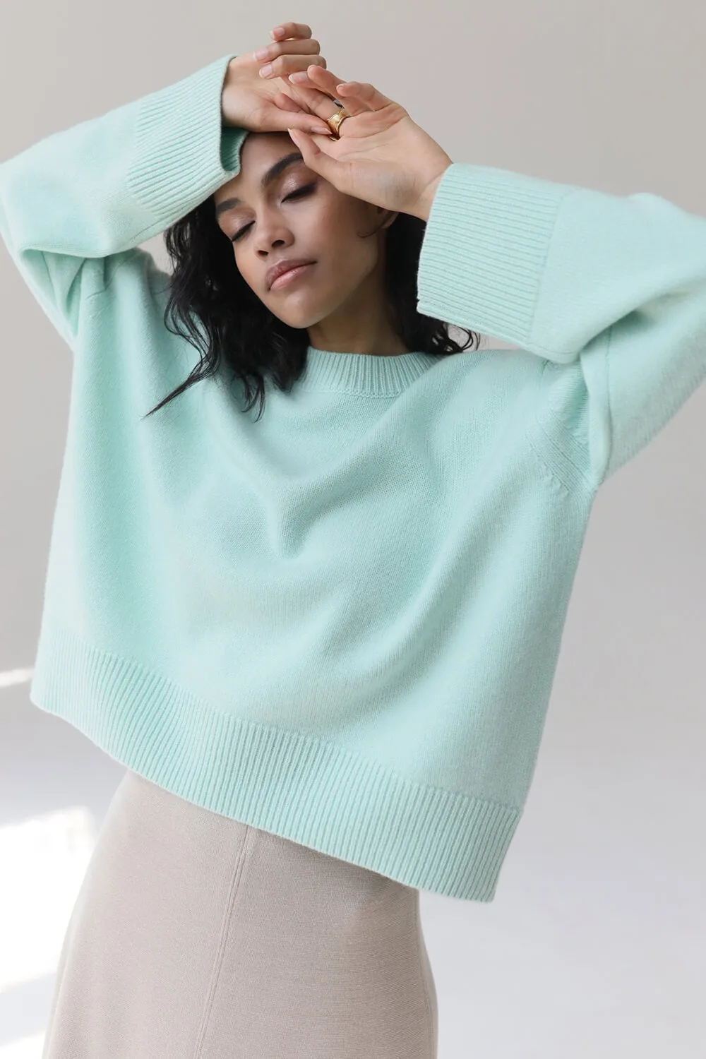 Crew Neck Ribbed Knit High-Low Jumper Sweater sold by Floralkini