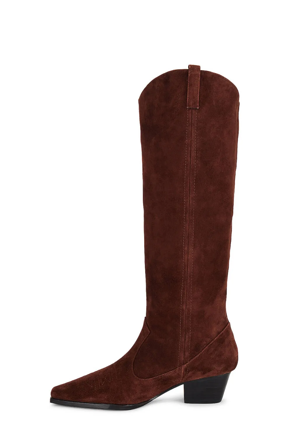 Suede Pointed Toe Western Cowboy Knee High Boots - Chocolate sold by Floralkini