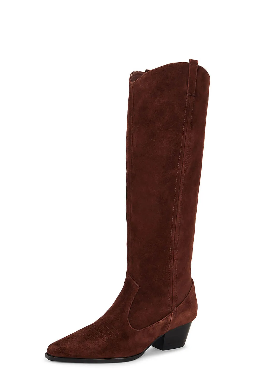 Suede Pointed Toe Western Cowboy Knee High Boots - Chocolate sold by Floralkini product image thumbnail 2