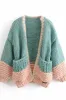 Balloon Sleeve Open Front Pouch-Pocket Chunky Knit Cardigan sold by Floralkini