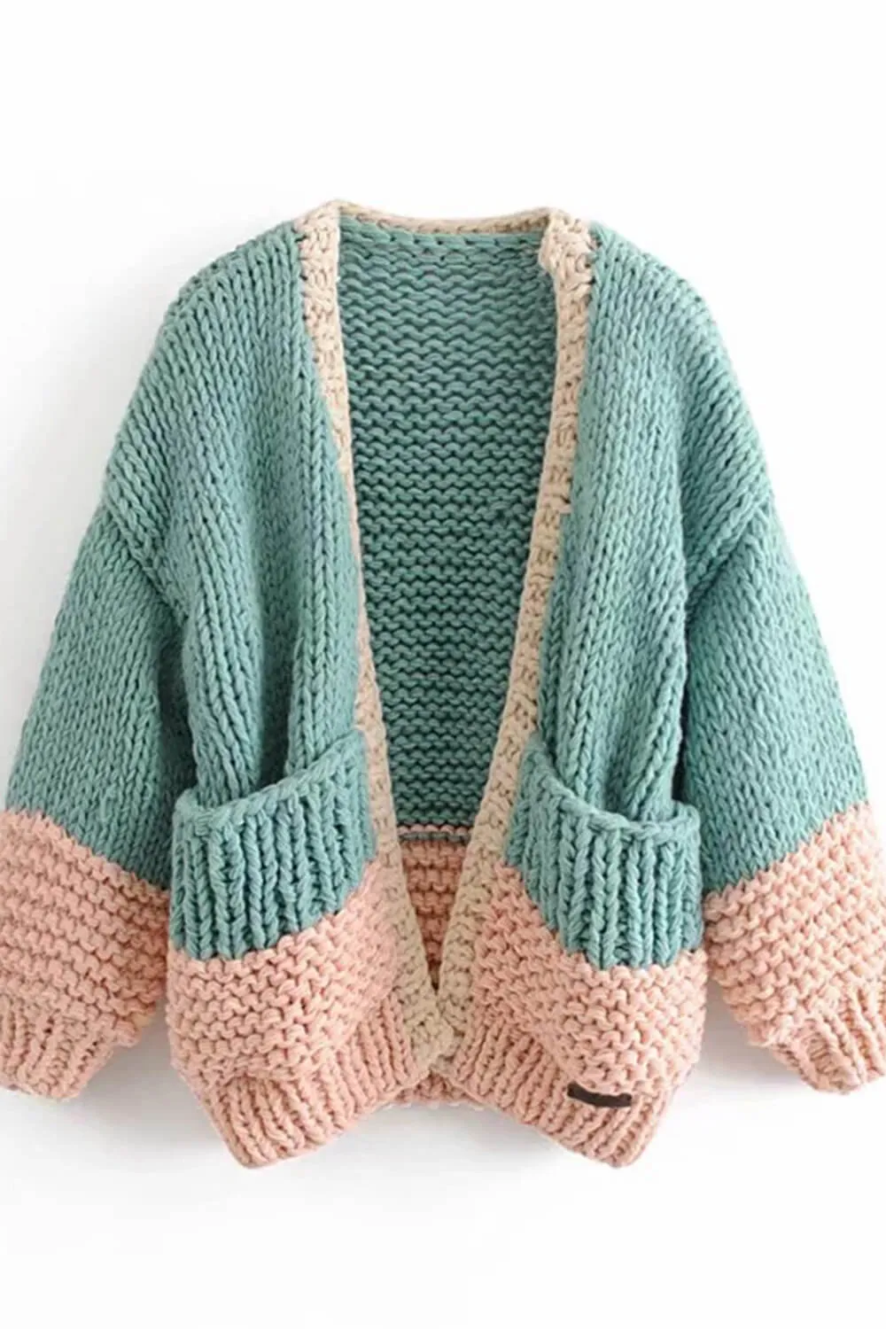 Balloon Sleeve Open Front Pouch-Pocket Chunky Knit Cardigan sold by Floralkini product image thumbnail 4