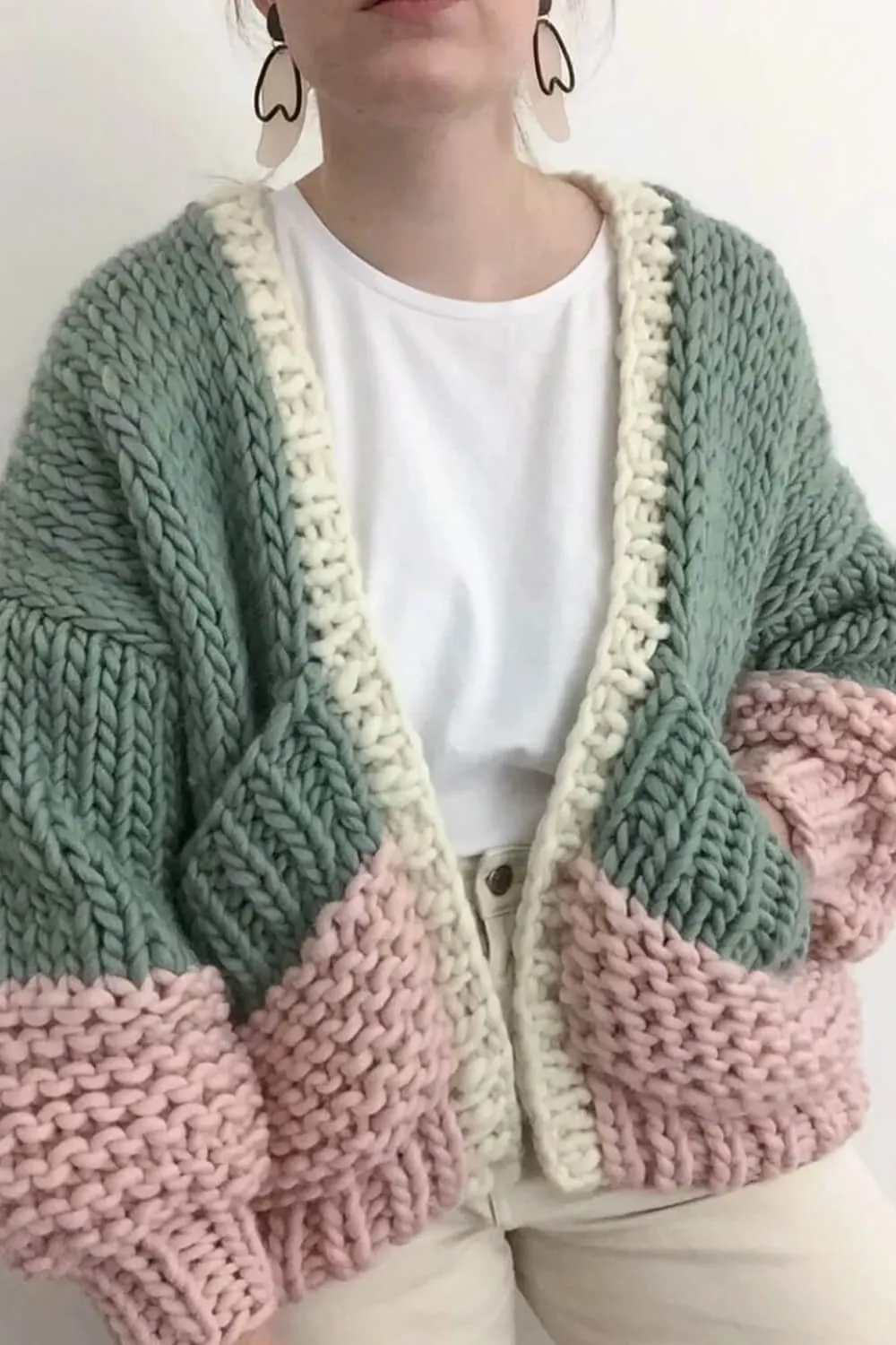 Balloon Sleeve Open Front Pouch-Pocket Chunky Knit Cardigan sold by Floralkini