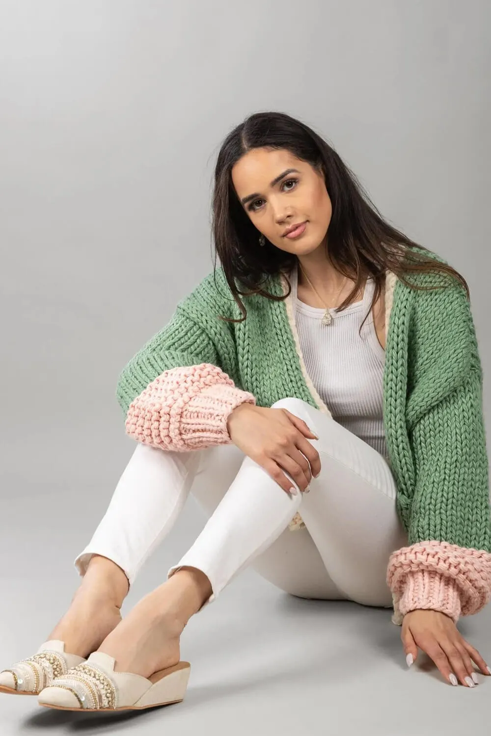 Balloon Sleeve Open Front Pouch-Pocket Chunky Knit Cardigan sold by Floralkini product image thumbnail 2