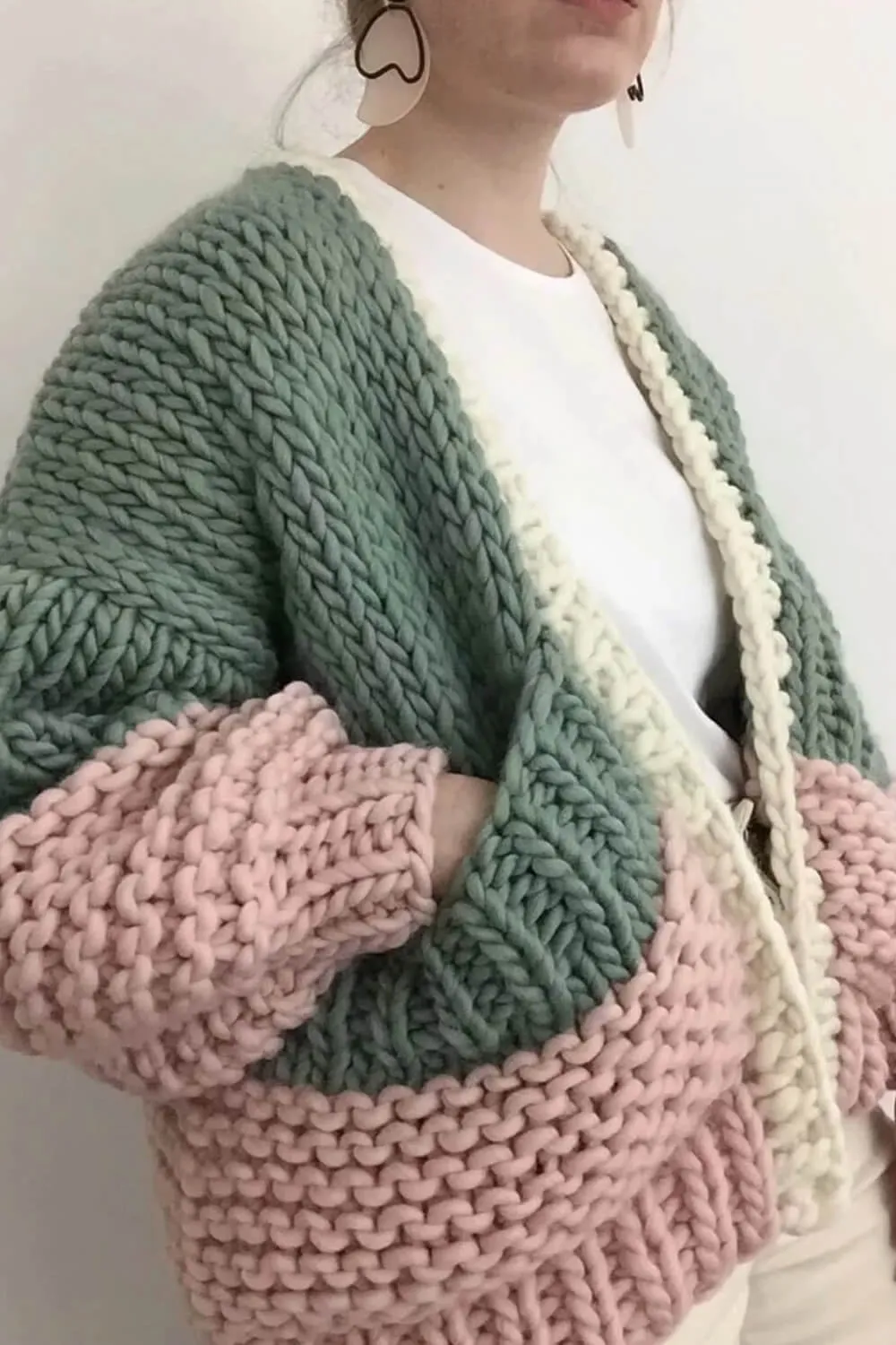 Balloon Sleeve Open Front Pouch-Pocket Chunky Knit Cardigan sold by Floralkini product image thumbnail 3