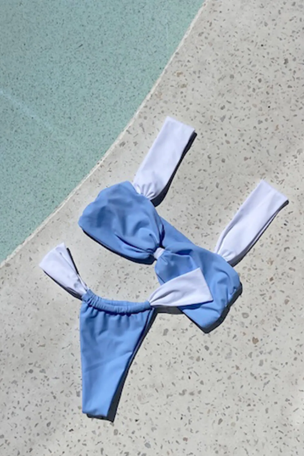 Two Toned Ruched Knot Detail Bikini Set - Blue & White sold by Floralkini product image thumbnail 5