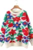Blue Vanilla White Floral Knit Oversized Jumper sold by Floralkini
