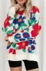 Blue Vanilla White Floral Knit Oversized Jumper sold by Floralkini