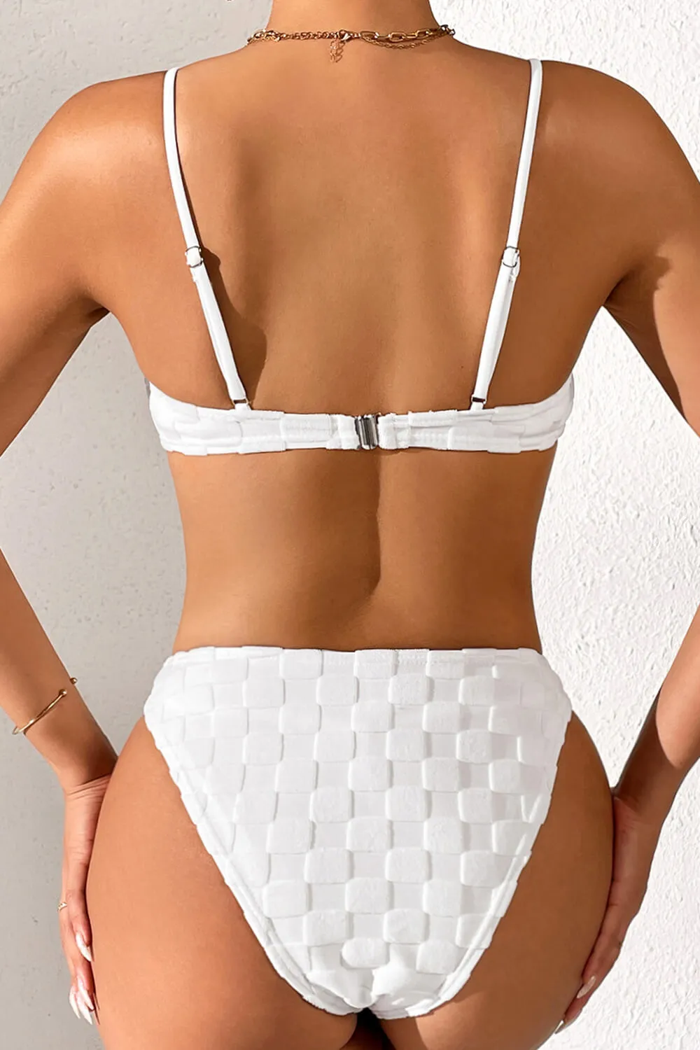 White Checkered Terry Towel High-Cut Bikini Set sold by Floralkini product image thumbnail 3