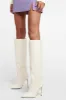 Leather Pointed Toe Ruched Knee-High Boots - White sold by Floralkini