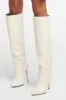 Leather Pointed Toe Ruched Knee-High Boots - White sold by Floralkini