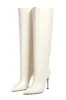 Leather Pointed Toe Ruched Knee-High Boots - White sold by Floralkini