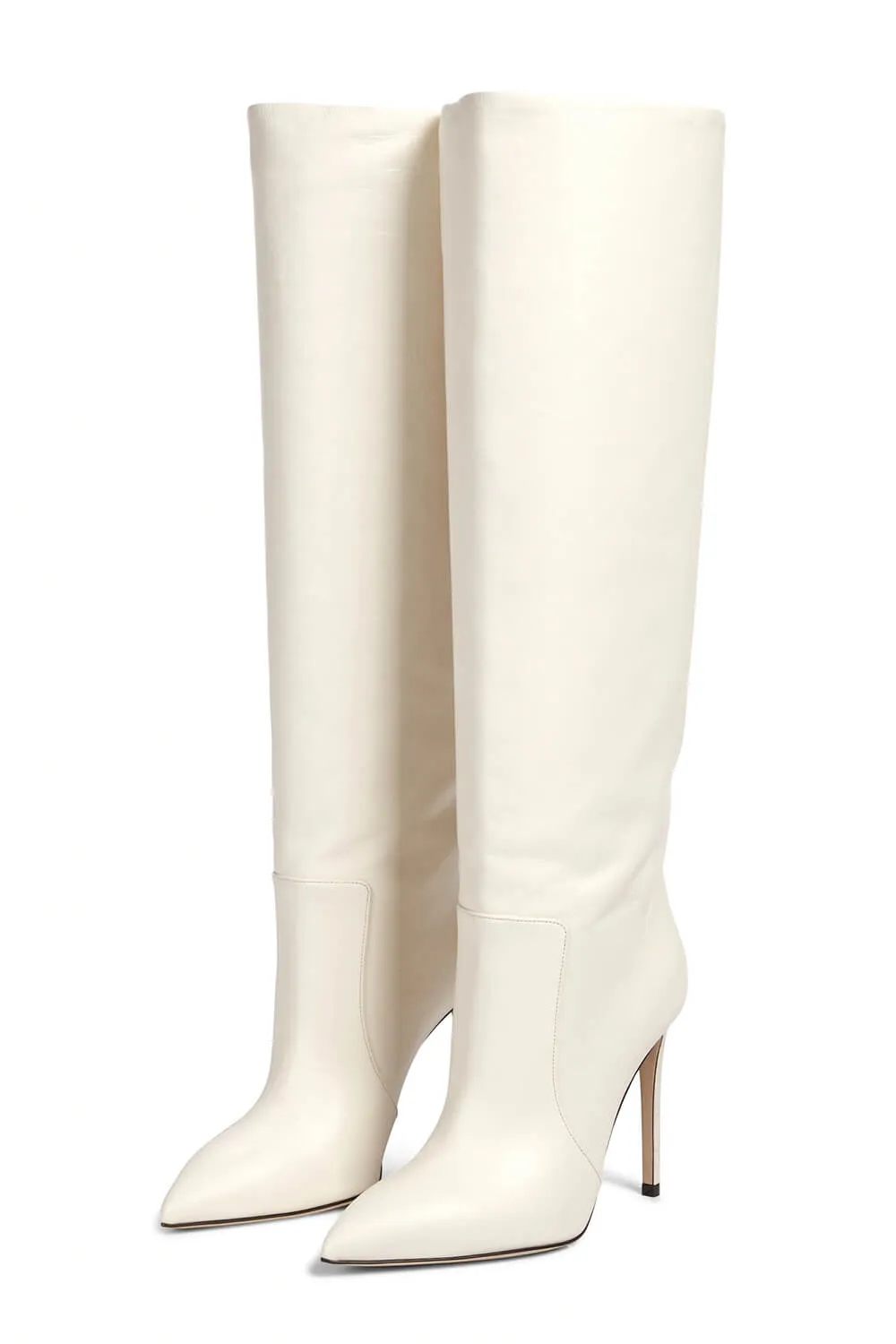 Leather Pointed Toe Ruched Knee-High Boots - White sold by Floralkini product image thumbnail 2