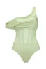 Pistachio Green Asymmetric Mesh Corset One Piece Swimsuit sold by Floralkini