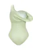 Pistachio Green Asymmetric Mesh Corset One Piece Swimsuit sold by Floralkini