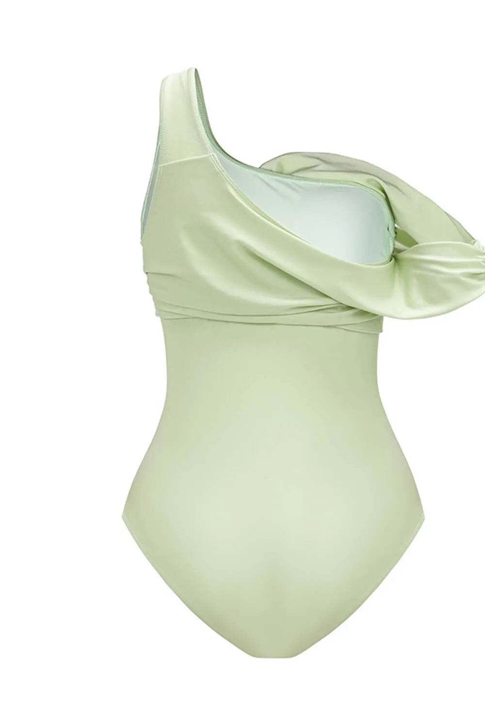 Pistachio Green Asymmetric Mesh Corset One Piece Swimsuit sold by Floralkini product image thumbnail 3