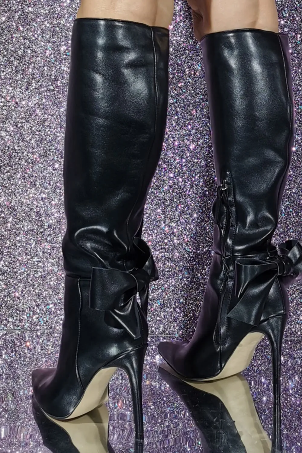 Statement Bow Pointed Knee High Stiletto Heeled Boots sold by Floralkini product image thumbnail 3