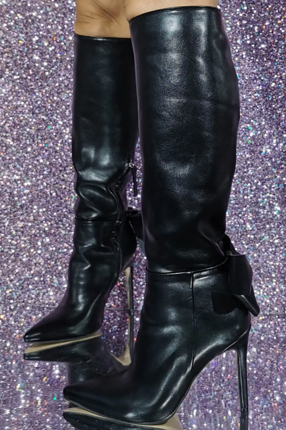 Statement Bow Pointed Knee High Stiletto Heeled Boots sold by Floralkini product image thumbnail 2