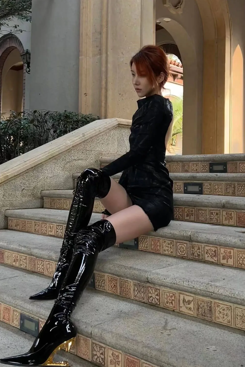 Patent Pointed Toe Over-The-Knee Morso Heeled Boots - Gold sold by Floralkini product image thumbnail 5