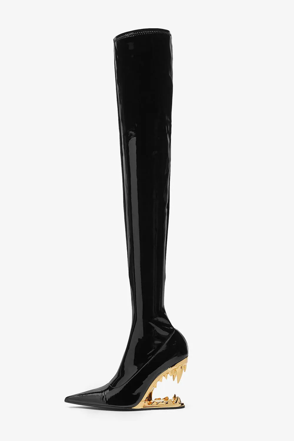 Patent Pointed Toe Over-The-Knee Morso Heeled Boots - Gold sold by Floralkini product image thumbnail 2