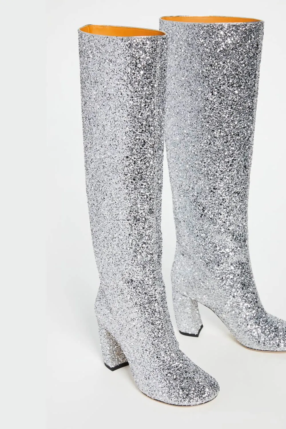 Silver Glitter Knee High Block Heeled Boots sold by Floralkini product image thumbnail 3