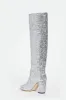 Silver Glitter Knee High Block Heeled Boots sold by Floralkini