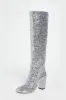 Silver Glitter Knee High Block Heeled Boots sold by Floralkini