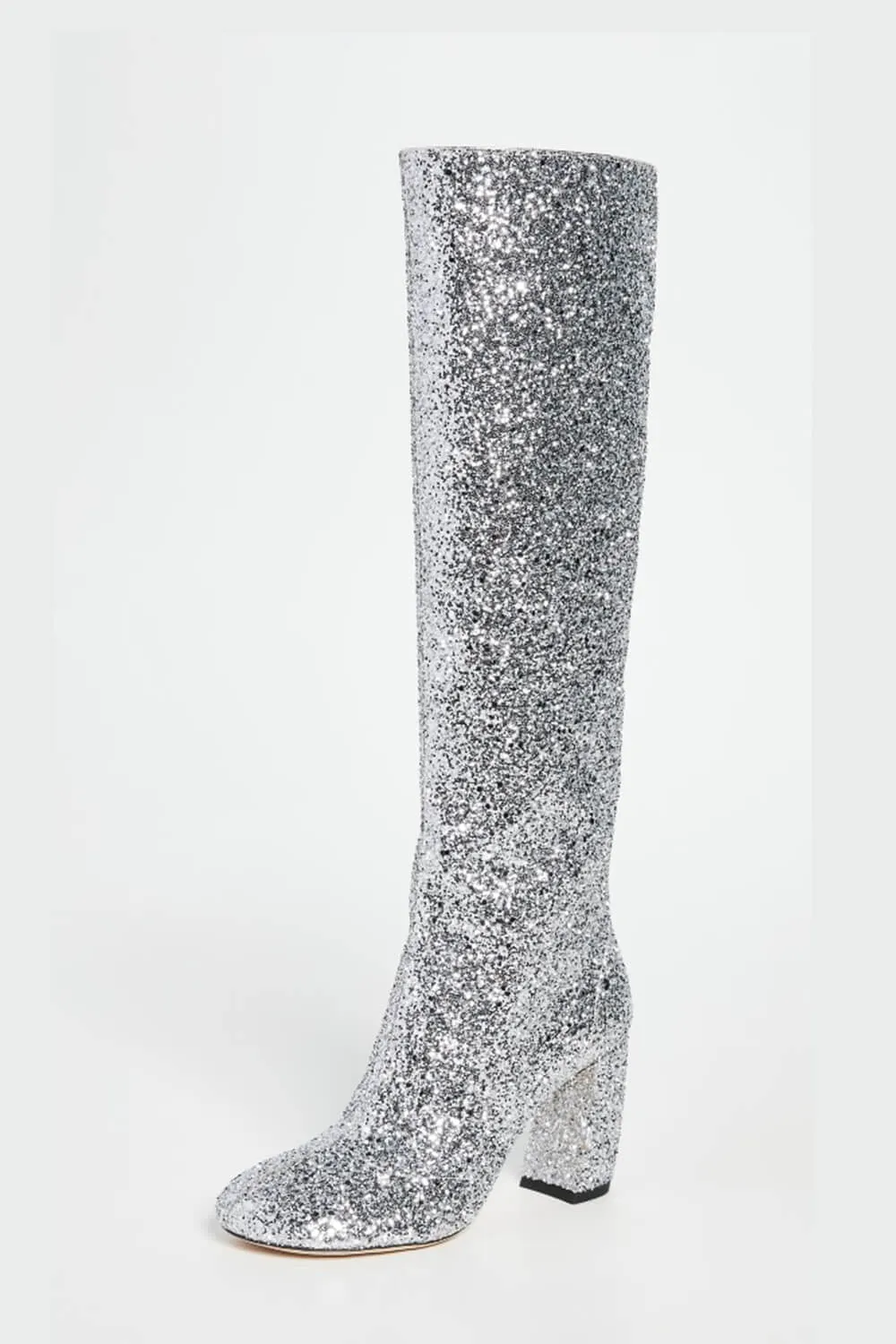 Silver Glitter Knee High Block Heeled Boots sold by Floralkini product image thumbnail 2