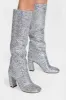 Silver Glitter Knee High Block Heeled Boots sold by Floralkini