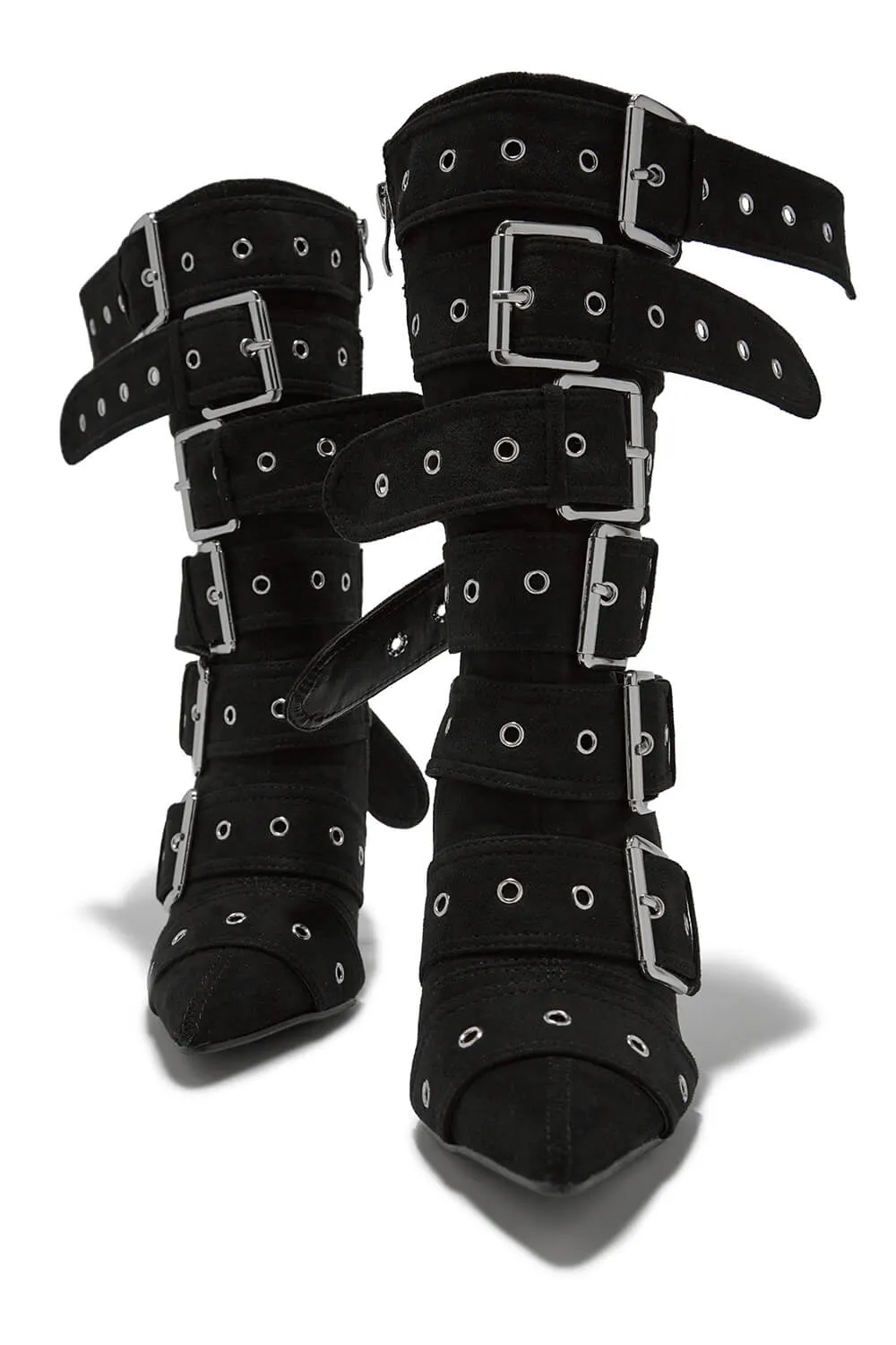 Multi Buckle Pointed Toe Above The Ankle High Heel Boots - Black sold by Floralkini product image thumbnail 4