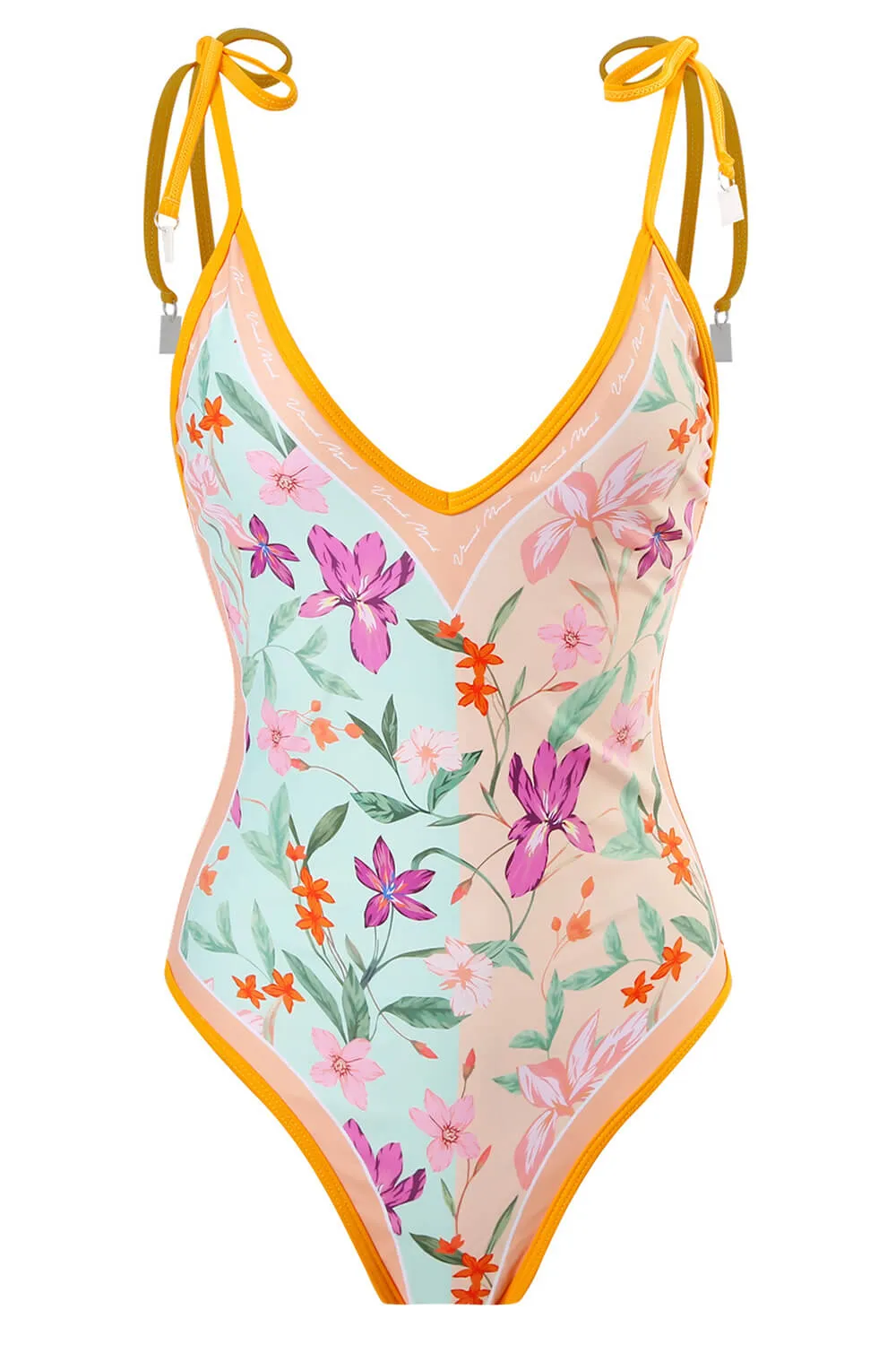 Floral & Island Print Plunge Reversible Tie-Shoulder One Piece Swimsuit sold by Floralkini product image thumbnail 3