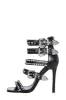 Studded Rhinestone-Embellished Buckle Gladiator Stiletto Heeled Sandal - Black sold by Floralkini
