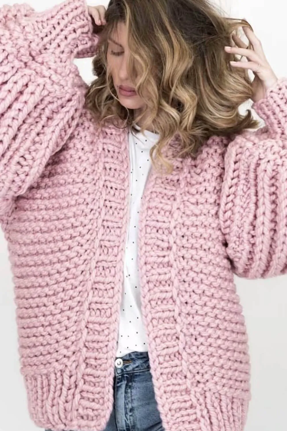 Balloon Sleeve Open Front Chunky Knit Cardigan sold by Floralkini product image thumbnail 2