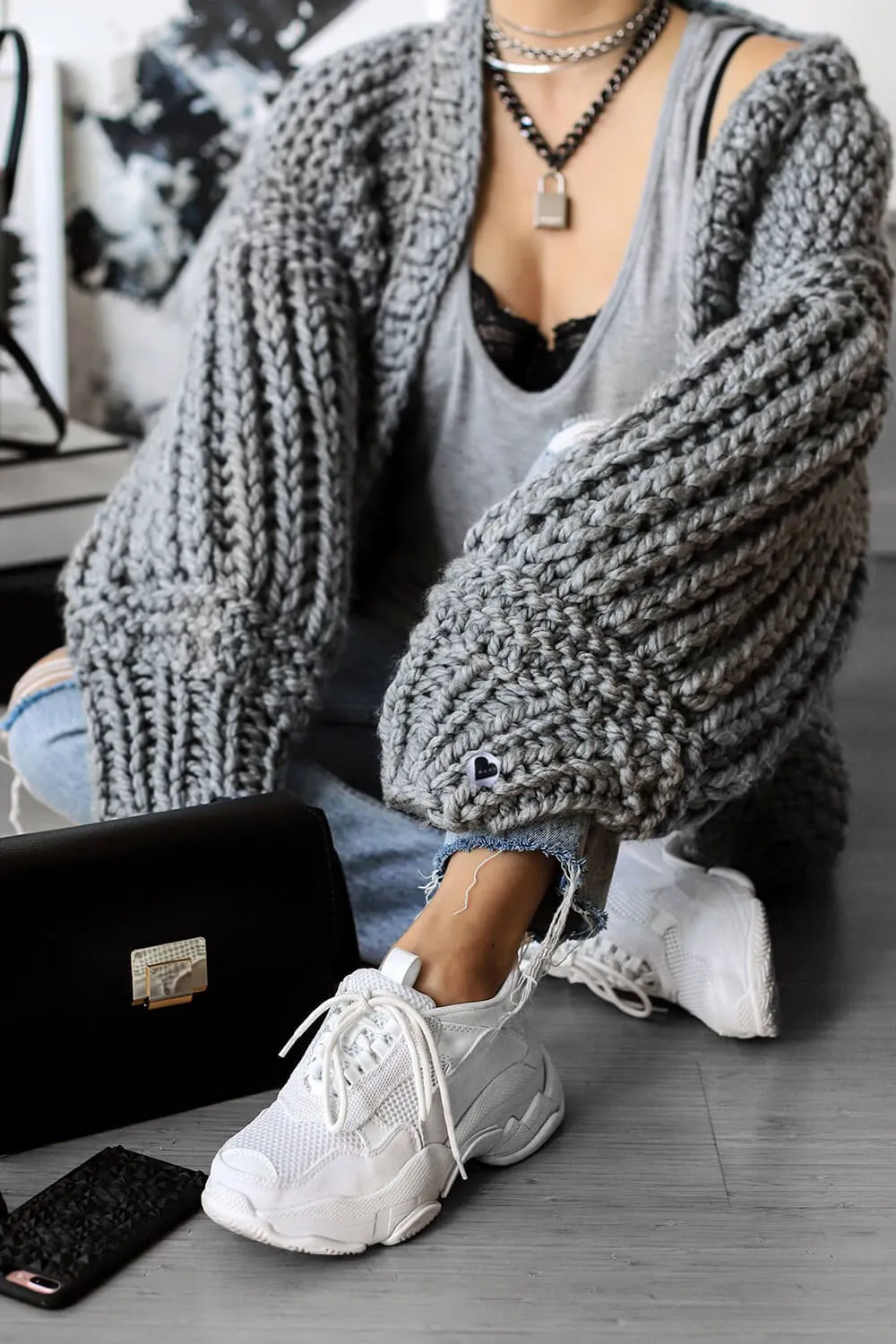 Balloon Sleeve Open Front Chunky Knit Cardigan sold by Floralkini product image thumbnail 3