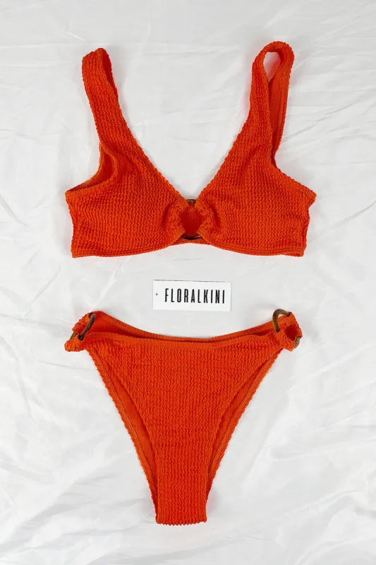 Orange Crinkle Tortoise Shell Ring Bikini Bottoms sold by Floralkini