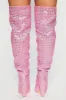 Diamante Crystal-Embellished Point Toe Over The Knee Block Heeled Boots - Pink sold by Floralkini