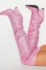 Diamante Crystal-Embellished Point Toe Over The Knee Block Heeled Boots - Pink sold by Floralkini