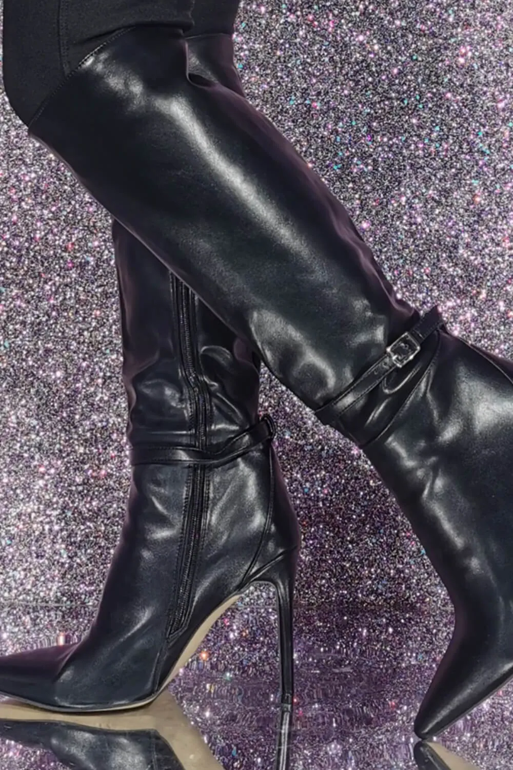 Buckle Detail Pointed Knee High Stiletto Heeled Boots sold by Floralkini product image thumbnail 4